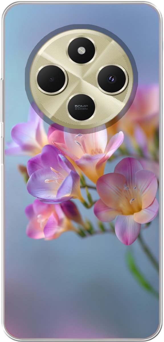 Telefoonhoesje Geschikt voor Xiaomi Geschikt voor Redmi 14C hoesje - Bloemen - Paars - Overloop - Meeldraden - Siliconen Telefoonhoesje Telefoonhoesje