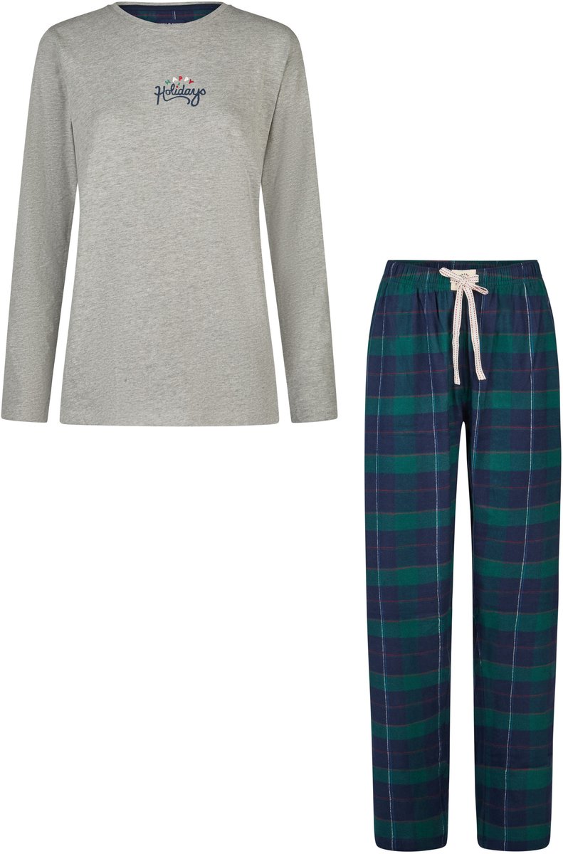 Happy Shorts Dames Kerst Pyjama Set Shirt + Broek Grijs/Groen Geruit