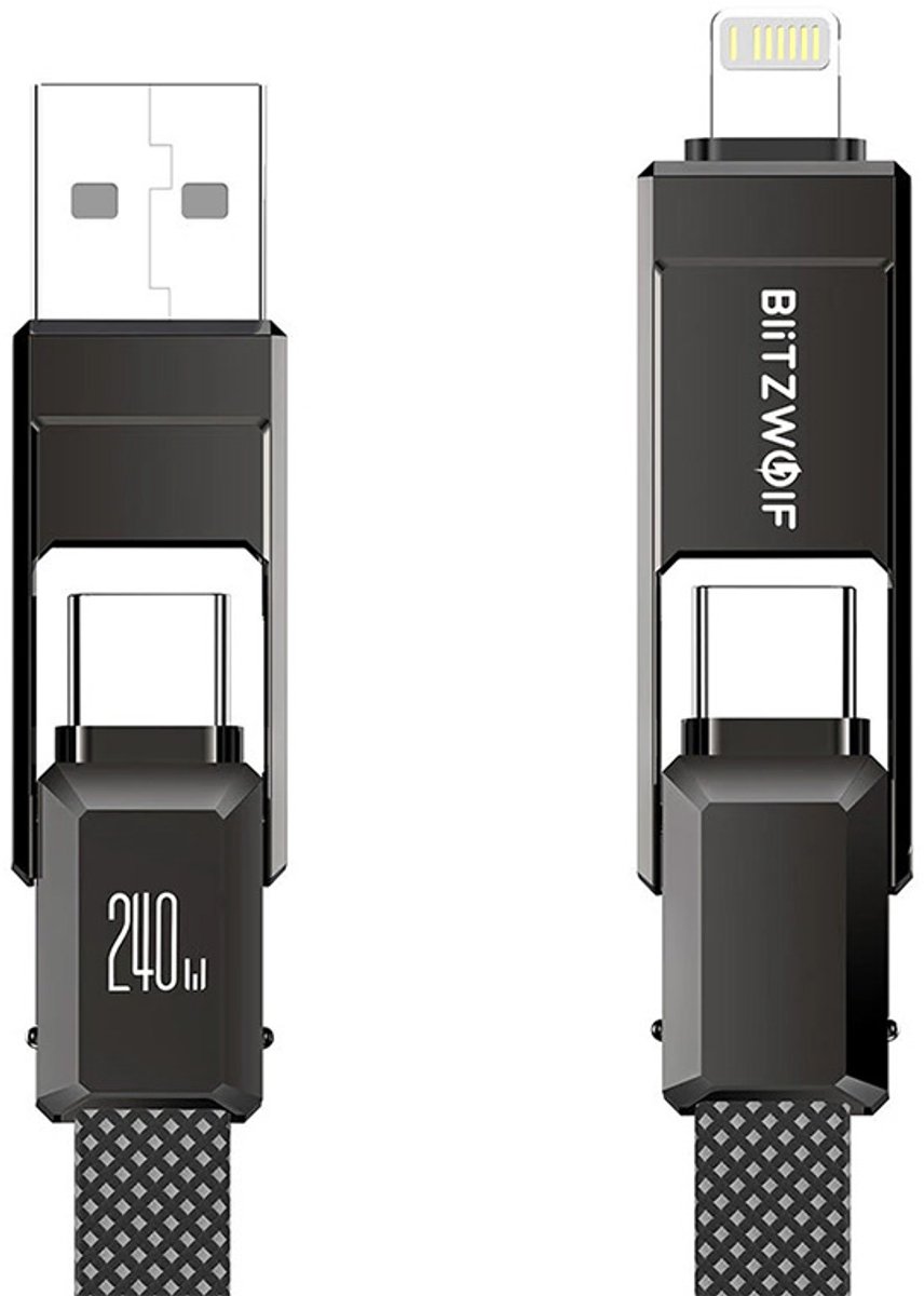 Blitzwolf 4-In-1 Usb-C Lightning-Kabel Voor Telefoons 240W 1,2M Snel