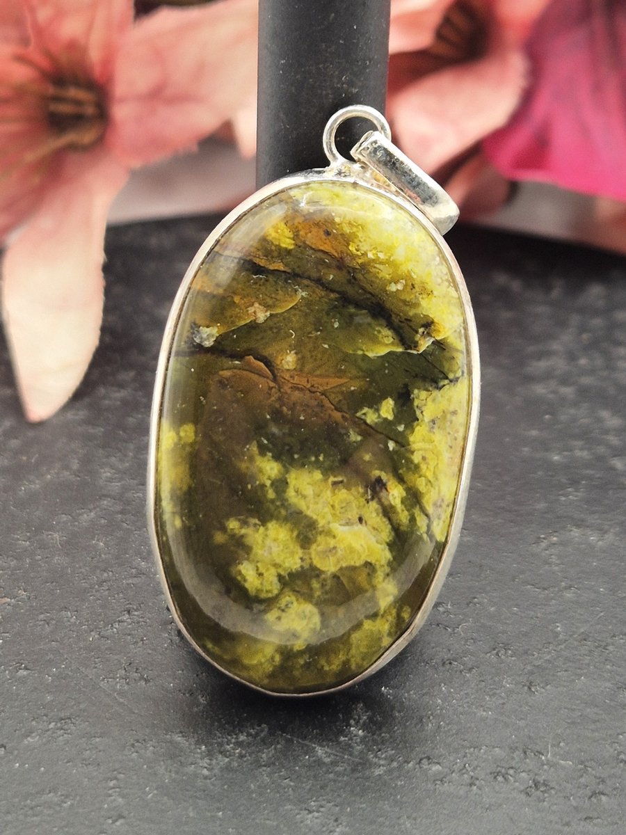 Edelsteen ovale groene Opaal hanger ingezet in 925 Sterling zilver