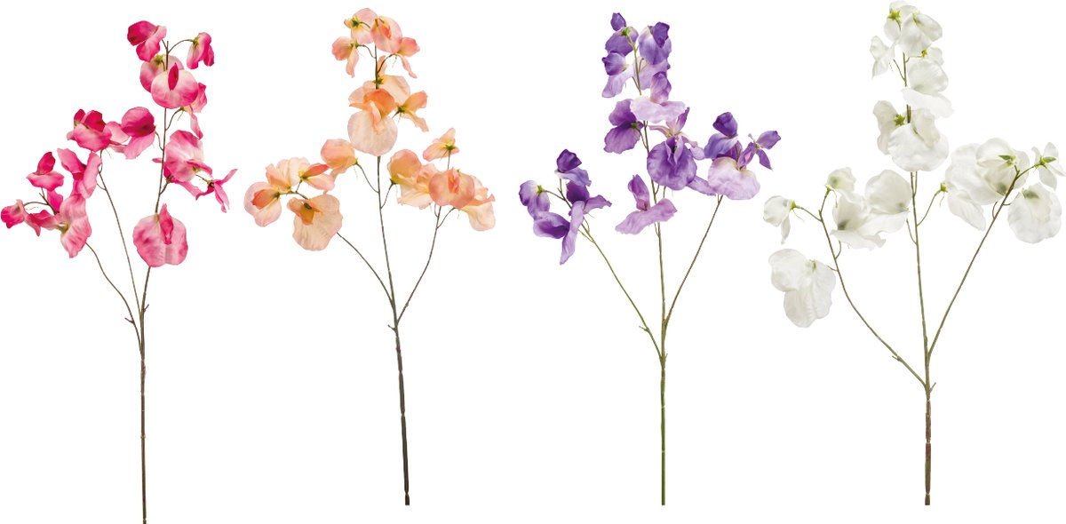 Emerald Kunstbloem Pronkerwt 75cm - Set van 4 - Kunstplant voor binnen Roze, Peach, Paars & Créme - Set van 4