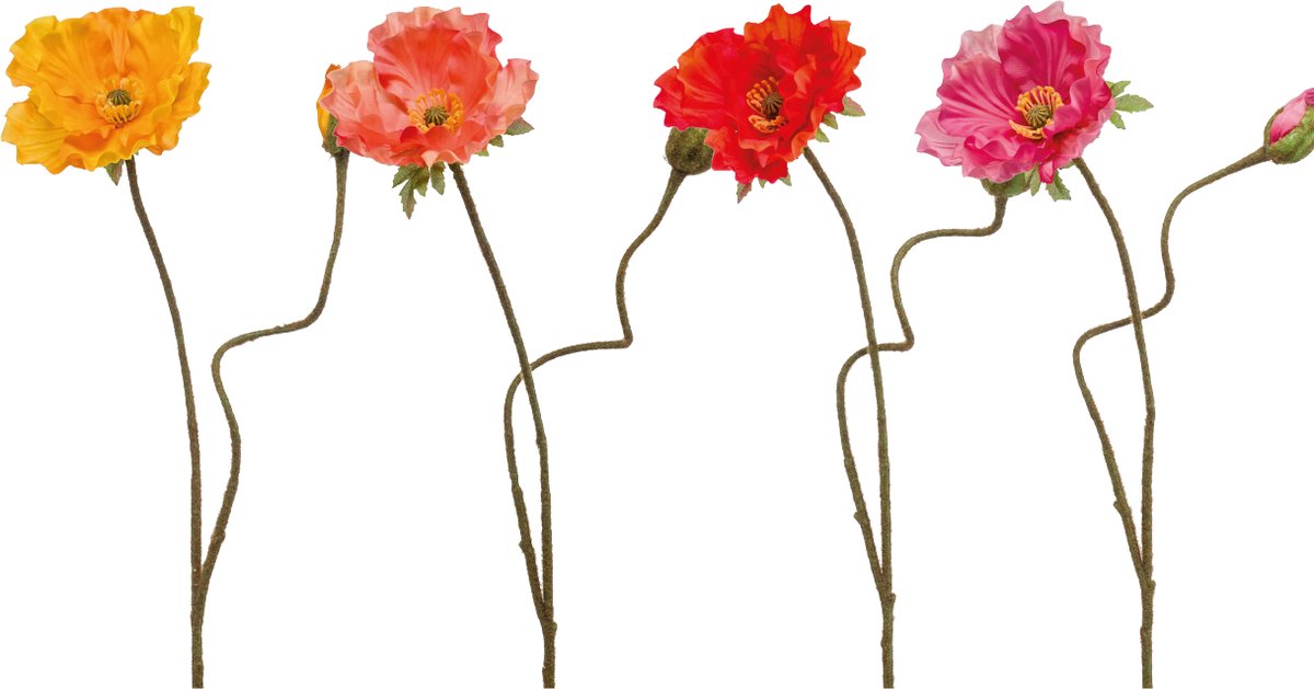 Emerald - Kunstbloem Klaproos 74cm - Set van 4 - Kunstplant voor binnen