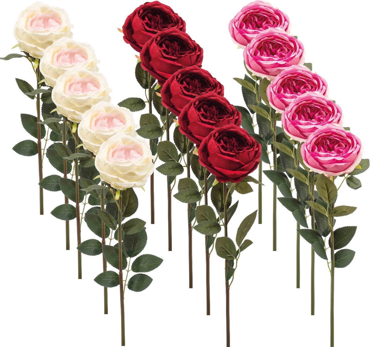 Emerald - Kunstbloem Roos Joelle 65cm - Set van 15 - Kunstplant voor binnen