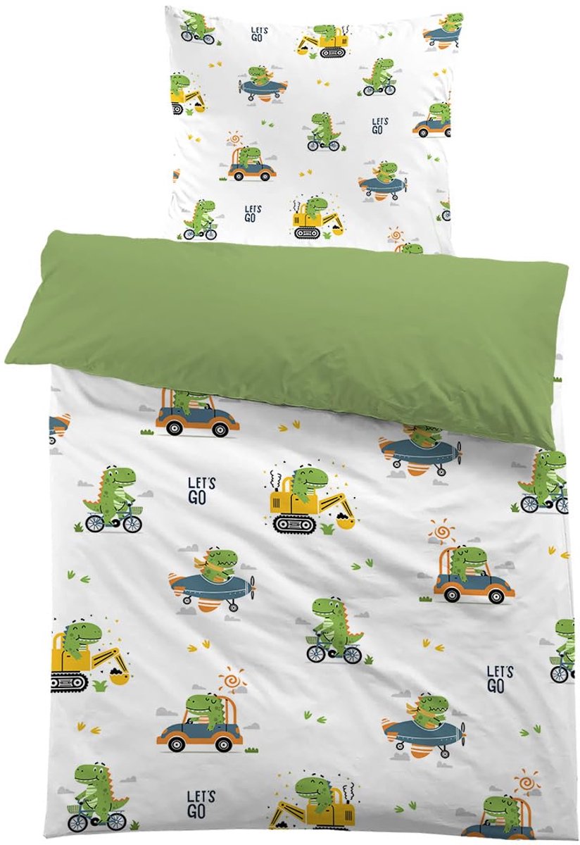 Unyqoos Kinderdekbedovertrek met Dino en Voertuigen, 3D Print, 135x200 cm Dinosaurus