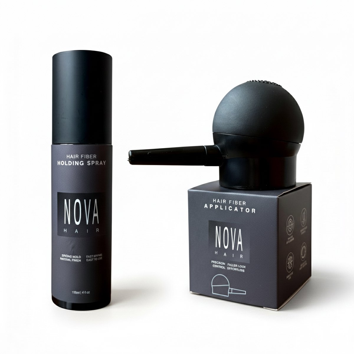 Nova Hair - Hair Fiber Toolkit Set - Fiber Holding Spray + Applicator Set - Complete Styling Set voor Keratine Haarvezels - Natuurlijke Hold & Precieze Applicatie
