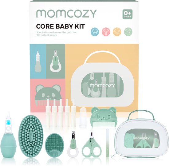 Momcozy All-in-1 Core Baby Kit – Ensemble de Soins Complet avec Coupe-Ongles, Brosse & Peigne - Convient pour bébés - Vert