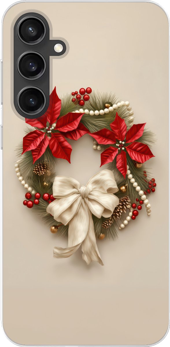 Telefoonhoesje Geschikt voor Samsung Galaxy S23 FE hoesje - Deurkrans - Strik - Kerst - Rood - Groen - Siliconen Telefoonhoesje Telefoonhoesje
