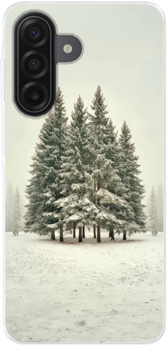 Telefoonhoesje Geschikt voor Samsung Galaxy A17 hoesje - Bomen - Sneeuw - Wit - Siliconen Telefoonhoesje Telefoonhoesje