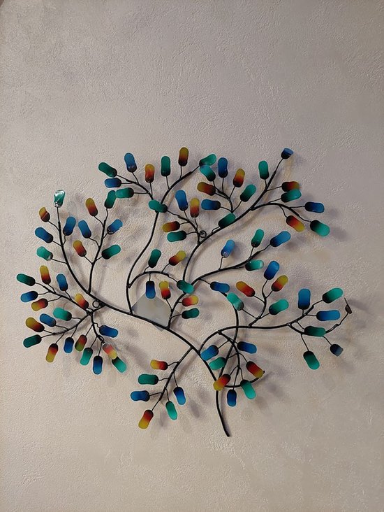 Branche décorative murale en métal Floz Design - Arbre de vie abstrait - Apporte une touche de couleur subtile à la pièce - 65 x 58 cm - Décoration murale 3D - Commerce équitable et pièce unique