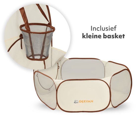 Deryan Luxe Pop Up Kindertent - Speeltent voor Kinderen - Basketbal Ballenbak met 45 ballen - Cream/Bruin van Deryan — afbeelding 4