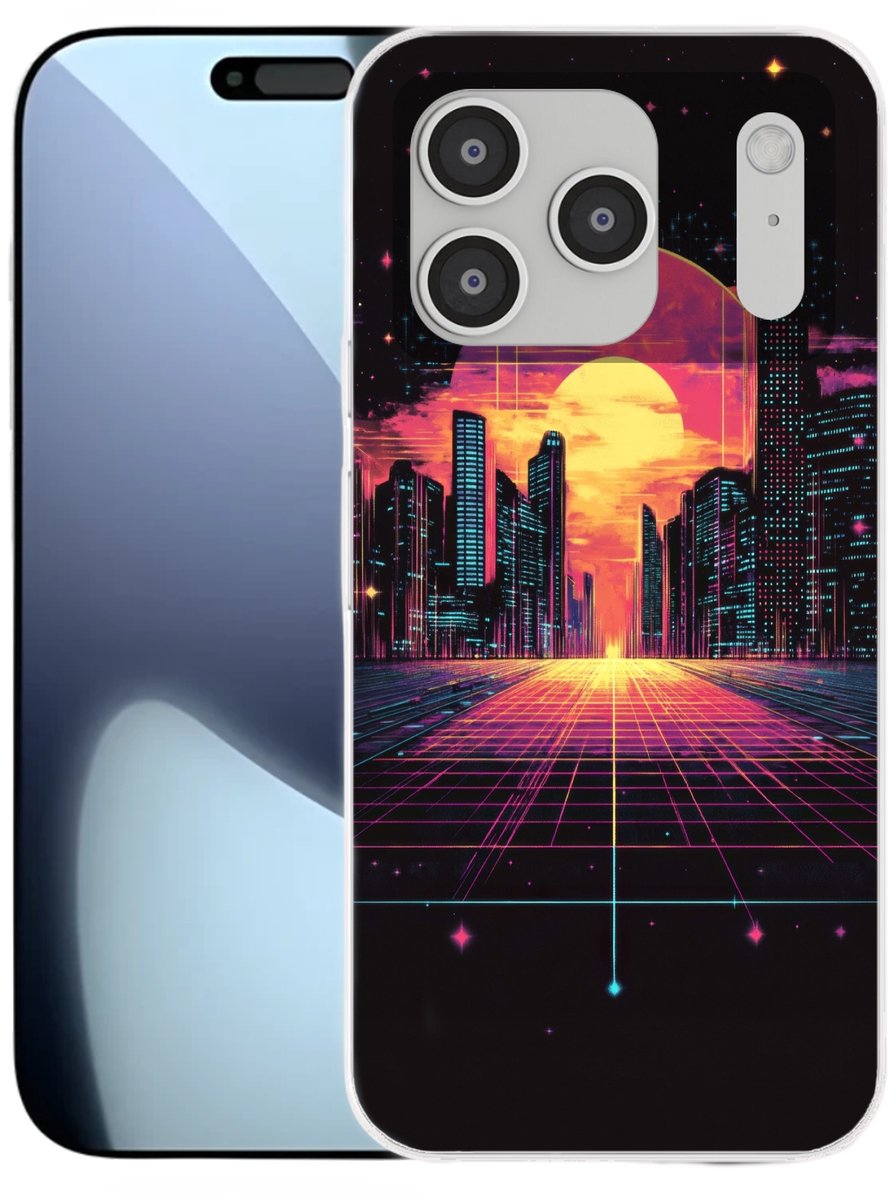 Telefoonhoesje Geschikt voor iPhone 17 Pro hoesje - Stad - Gebouwen - Zon - Geel - Siliconen Telefoonhoesje Telefoonhoesje