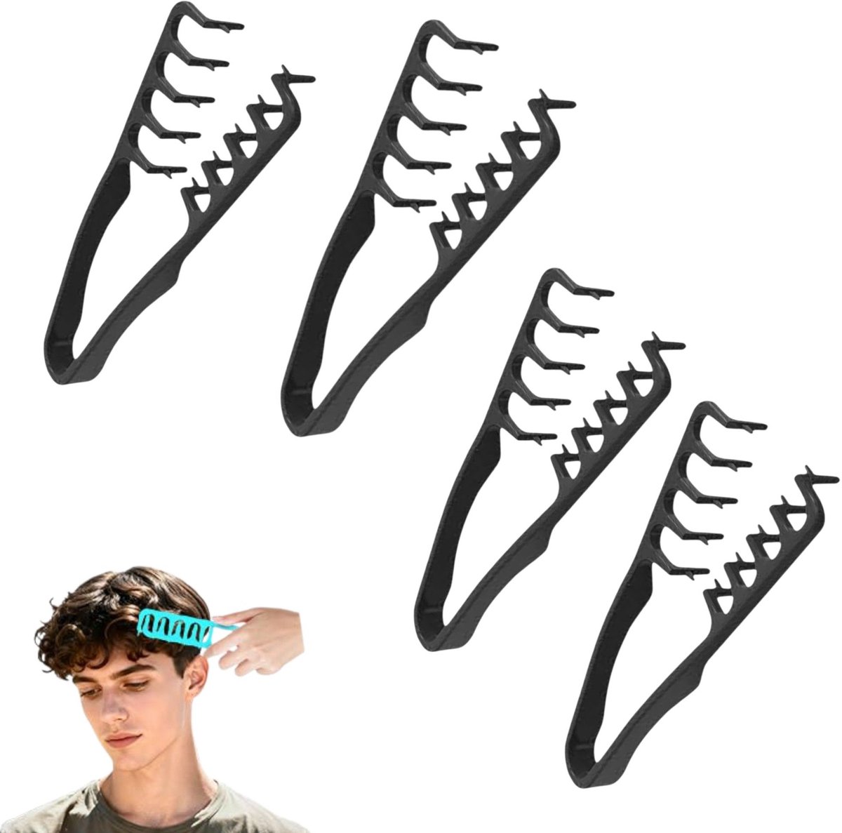 4 Stuks - Hairstyling Kam - Grove Textuur Kam - Geschikt voor Het Stylen van Volumineuze Haarstijlen, Kam voor Ruw Haar - 19x9 cm - zwart - Haarkam - Volumineuze Textuur Styling Kam