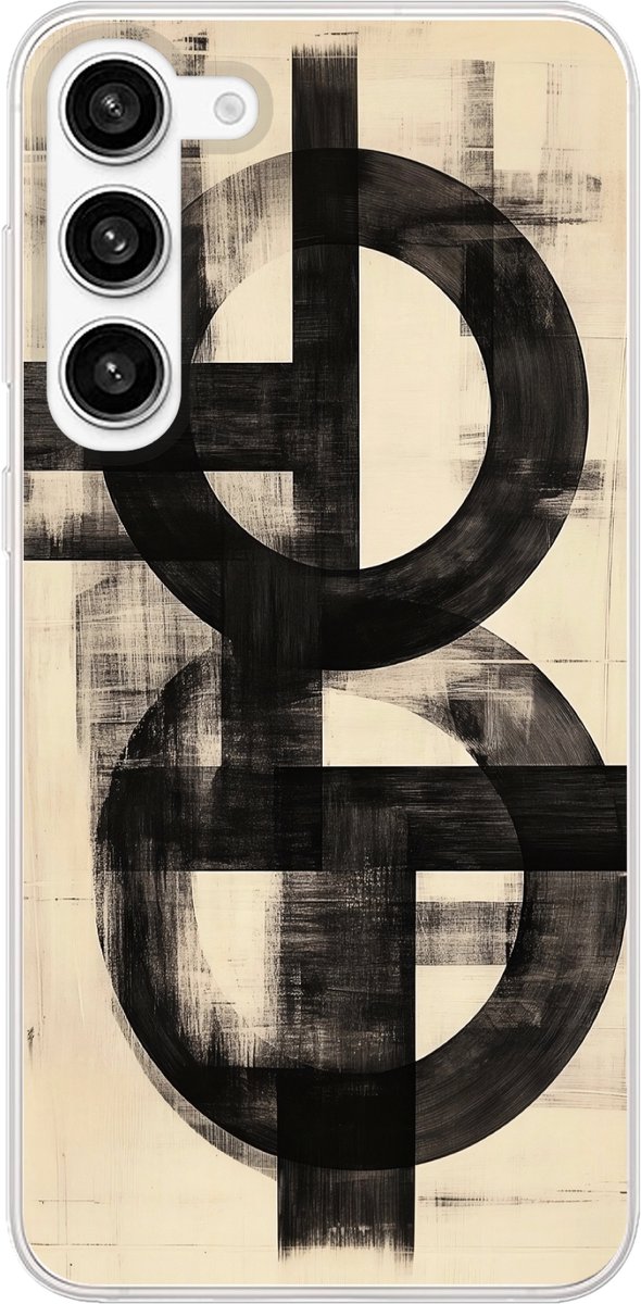 Telefoonhoesje Geschikt voor Samsung Galaxy S23 Plus hoesje - Cirkels - Balken - Zwart - Abstract - Siliconen Telefoonhoesje Telefoonhoesje