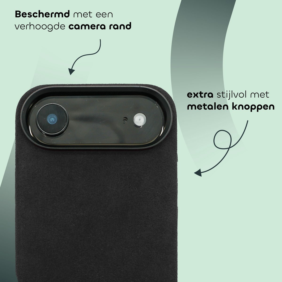 Alcantara iPhone 17 Air hoesje zwart, duurzaam suède, MagSafe compatibel, extra grip, premium bescherming - Afbeelding 3