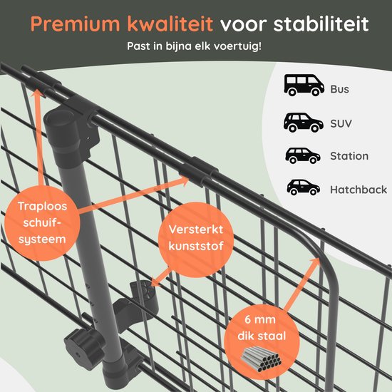 Zenzee - Hondenrek auto - Hondenrek - Autorek hond - Bagagerek - Kofferbak - Verstelbaar- B91-145cm/H30 cm- Zwart