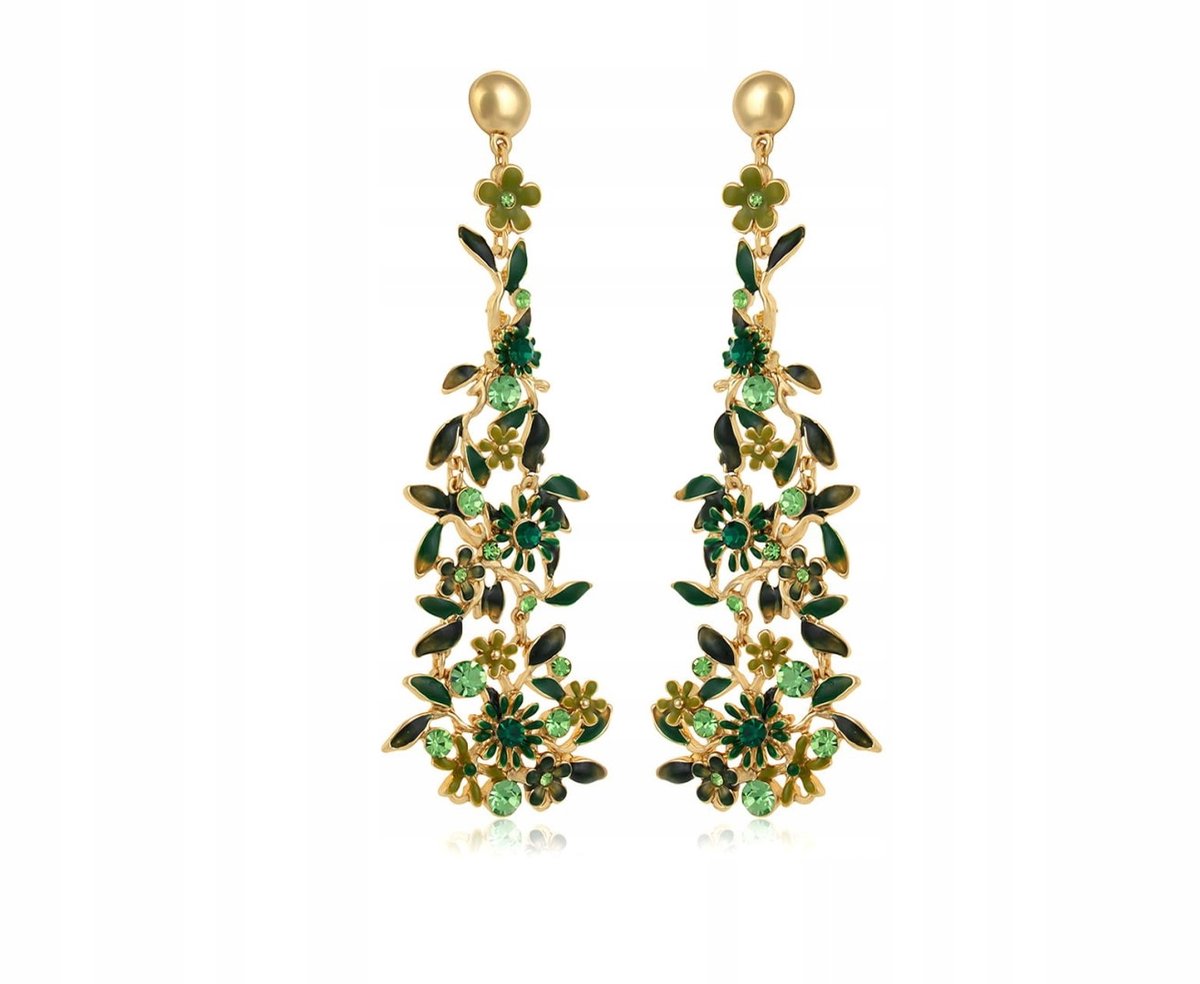 Gouden oorbellen met bloemen, handgeschilderd met emaille en kristallen