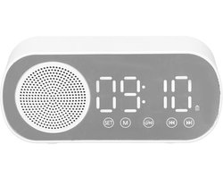 Bluetooth speaker wekker - met LED spiegeldisplay, radio, weersvoorspelling - twee alarmen met hoog volume - geschikt voor diepe slapers - wit