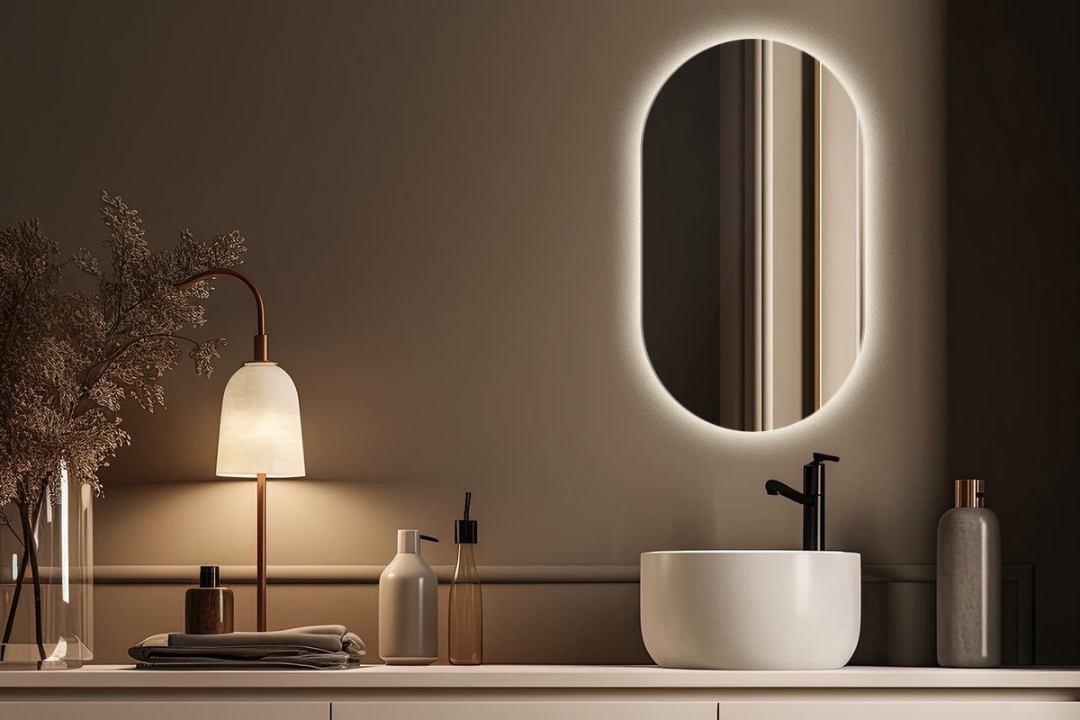 Coloray Oval LED Spiegel - Oval LED Spiegel Wohnzimmer - 52 cm x 90 cm - Woonkamer Oval LED Spiegel - Toiletspiegel Oval LED - Warm Licht - Moderner Oval LED Spiegel - Designer Oval LED Spiegel