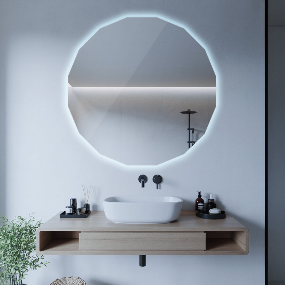 Coloray Geometrische LED Spiegel - Spiegel Met Vele Hoeken LED - 100 cm x 100 cm - Spiegel Badkamer Hoekige Vorm met Verlichting - Trendy Spiegel Vorm LED - Koel Licht - LED Spiegel Symmetrische Vorm - Design Spiegel Geometrisch LED Koel Wit