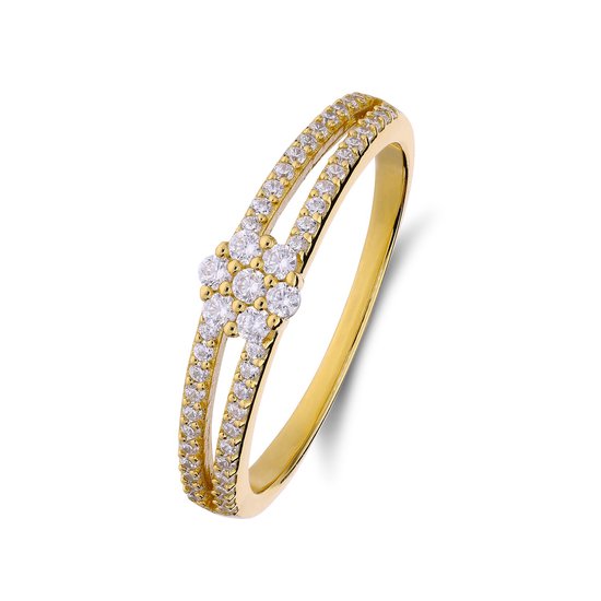 Ring Lucardi pour femme en argent plaqué or avec zircone - Bague - Argent 925 - Couleur dorée - 15,50 / 49 mm