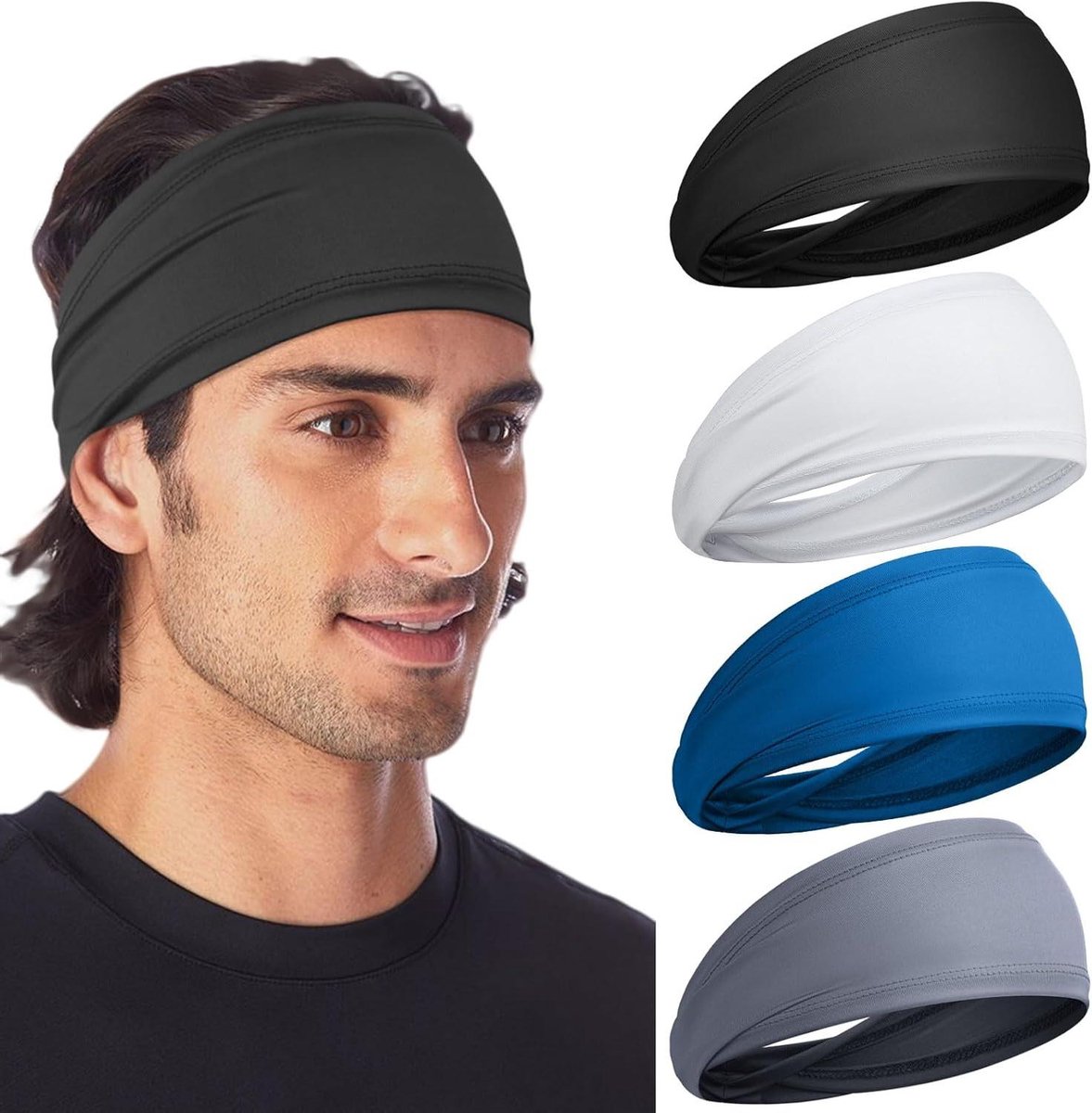 CSGoods - Hoofdbanden voor sport, ademend en antislip, 4 stuks voor heren en dames, zweetabsorptie voor hardlopen en fitness