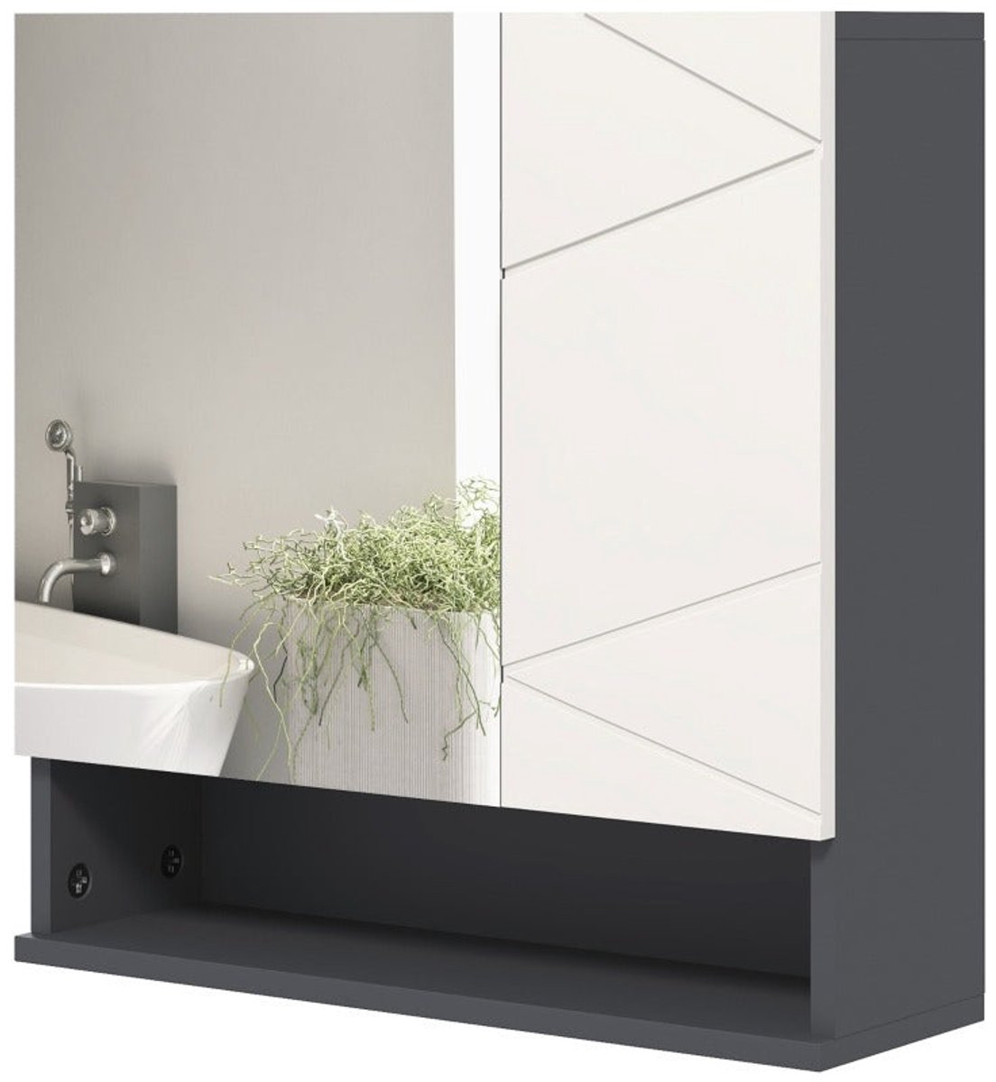 Badkamer Spiegelkast – Spiegelkast Met Opbergruimte – Wandkast Badkamer – Spiegelkast Met Plank – Anti Condens Spiegel – Grijs – 55x17x55 cm – Modern Ruimtebesparend Design
