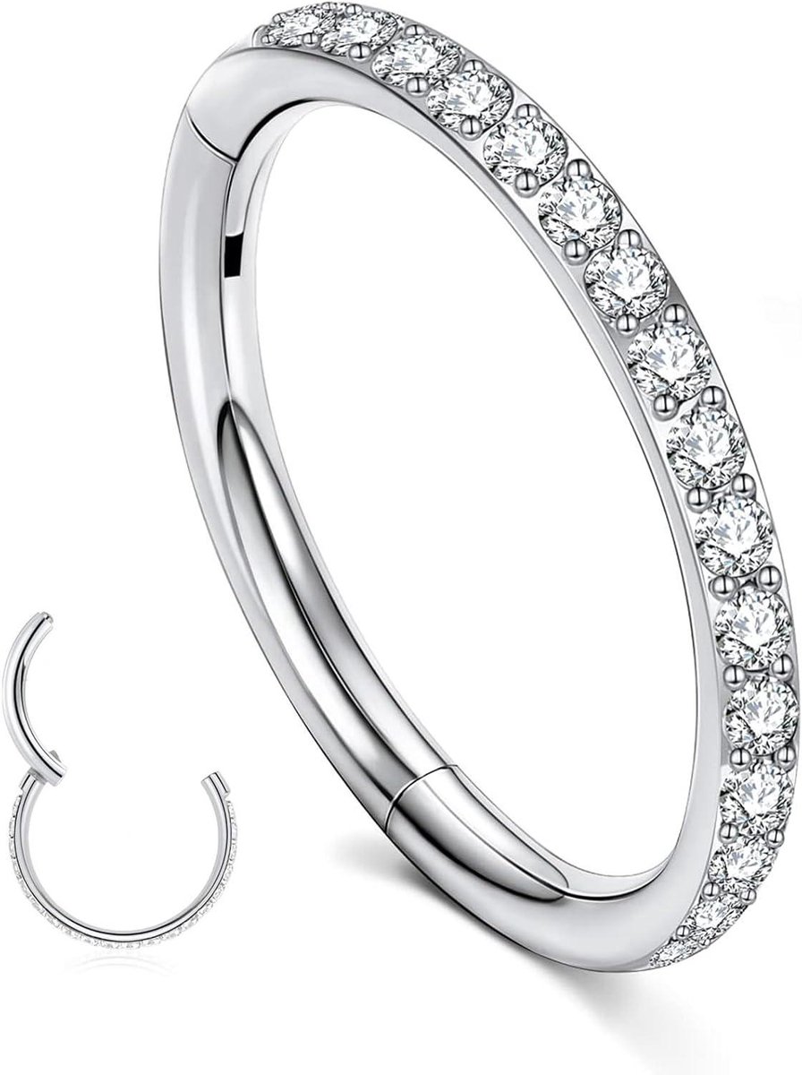 CSGoods - Neusring titanium hypo-allergeen sieraden helix kraakbeen tragus - zilver goud zwart zirkoniaklem lipringen 18G 16G 8 10 12 mm 1 stuk