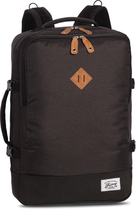 Donkergrijze unisex rugzak met ruitdetail, lederen details en zwart bodem.