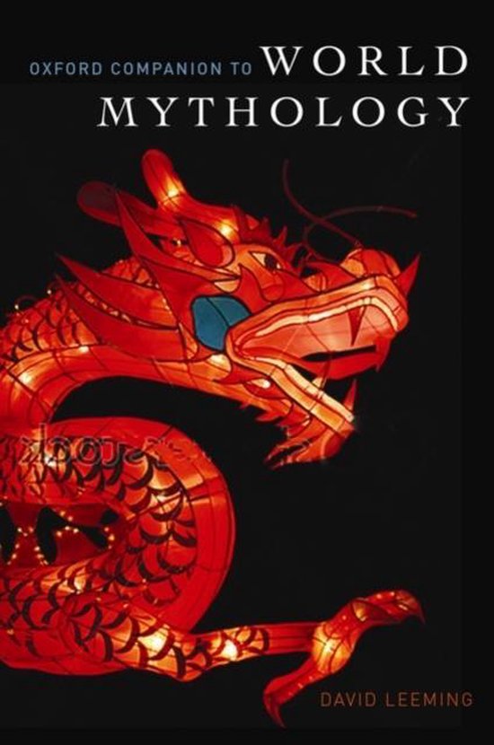 Boek 'Oxford Companion to World Mythology' met een rode Chinese draak op de cover.