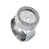 Quiges RVS Schroefsysteem Ring met Zirkonia Zilverkleurig Glans 20mm met Verwisselbare Carpe Diem 12mm Mini Munt