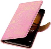 Lace Bookstyle Wallet Case Hoesjes Geschikt voor Huawei Mate 7 Roze