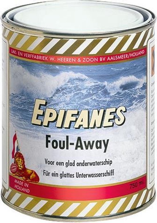 Blik Epifanes Foul-Away. Met golven en leeuw. 750 ml.