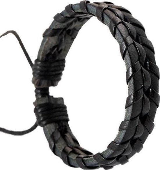 Fako Bijoux® - Leren Armband - Leder - Twister - Zwart