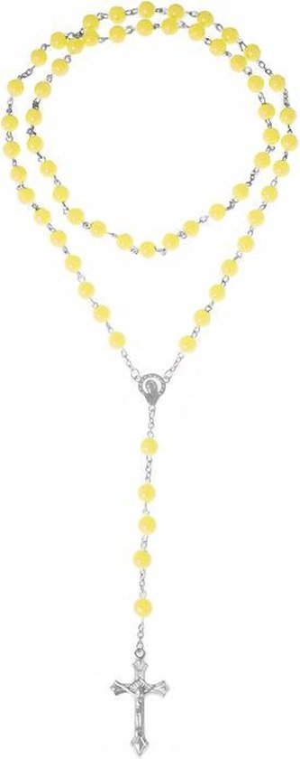 Chapelet jaune perles rondes avec croix