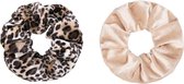 Jumalu scrunchie velvet haarwokkel haarelastiekjes - tijgerprint en beige - 2 stuks
