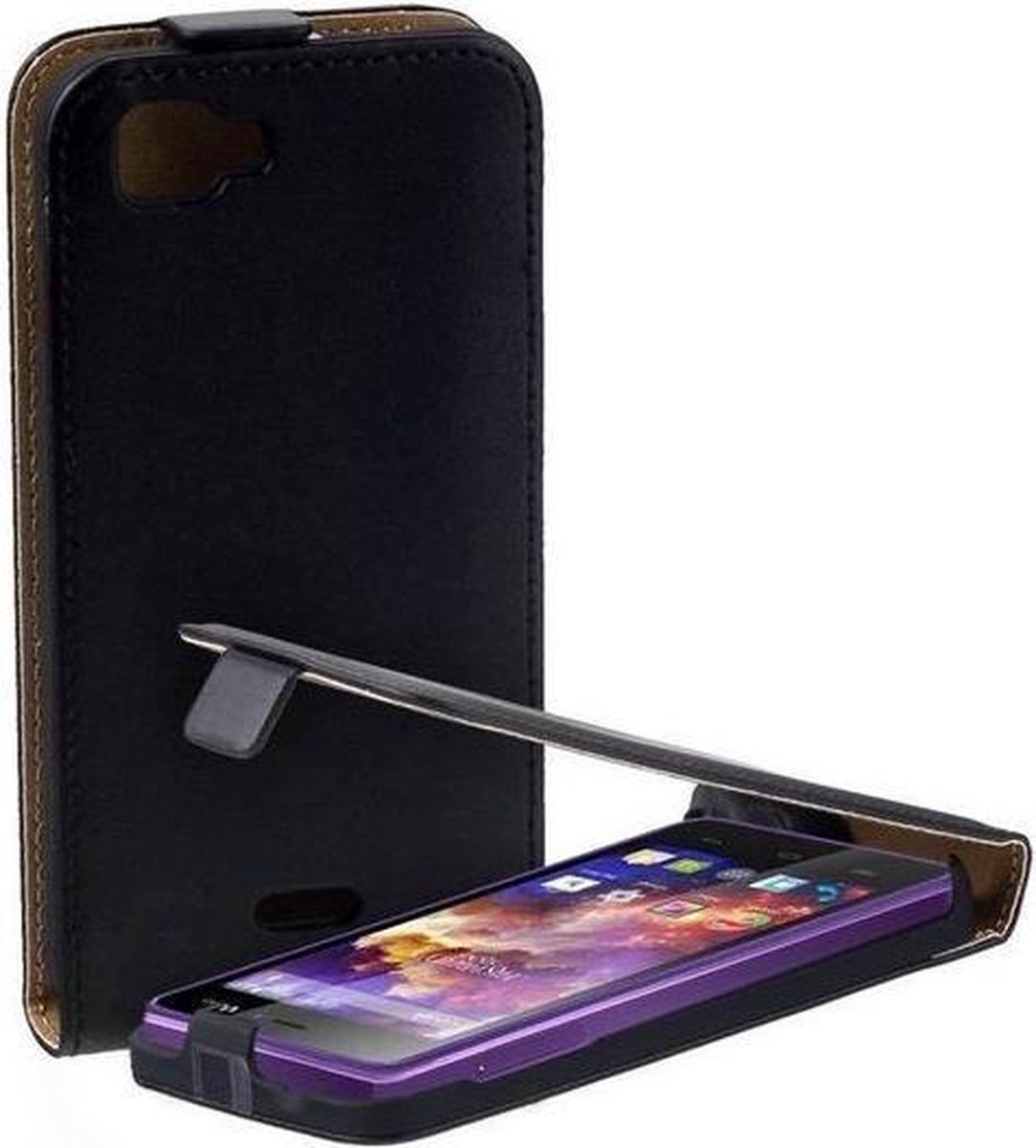 Lelycase Zwart Wiko Highway Signs Eco Leather Flip case hoesje