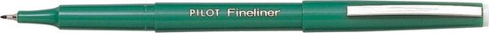 Groene Pilot Fineliner pen met zilverkleurige clip en de tekst 'PILOT Fineliner'.