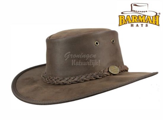 Barmah leren hoed - Foldaway Bronco brown XL