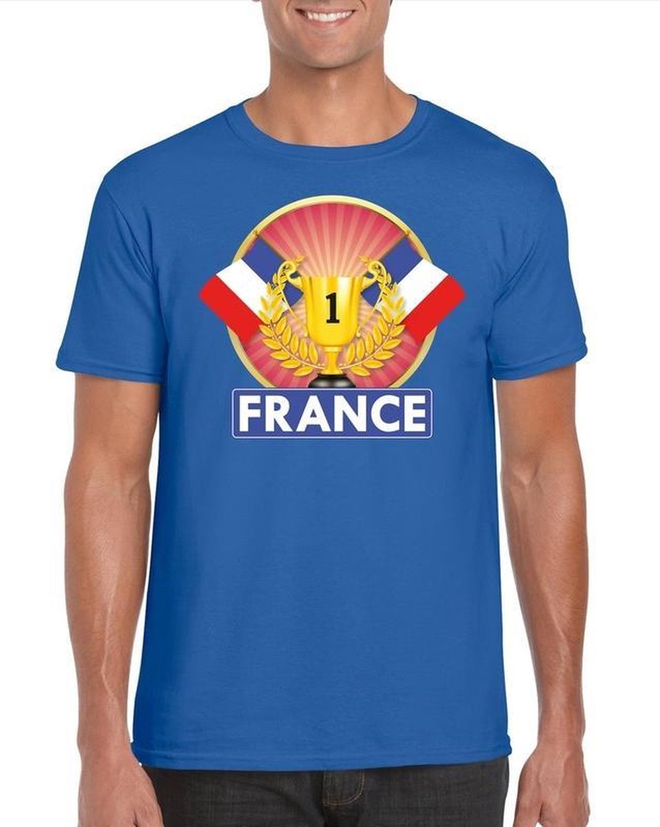 Afbeelding van product Bellatio Decorations  Blauw Frans kampioen t-shirt heren - Frankrijk supporters shirt S  - maat S