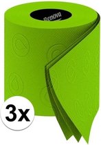 3x Groen toiletpapier rol 140 vellen - Groen thema feestartikelen decoratie - WC-papier/pleepapier