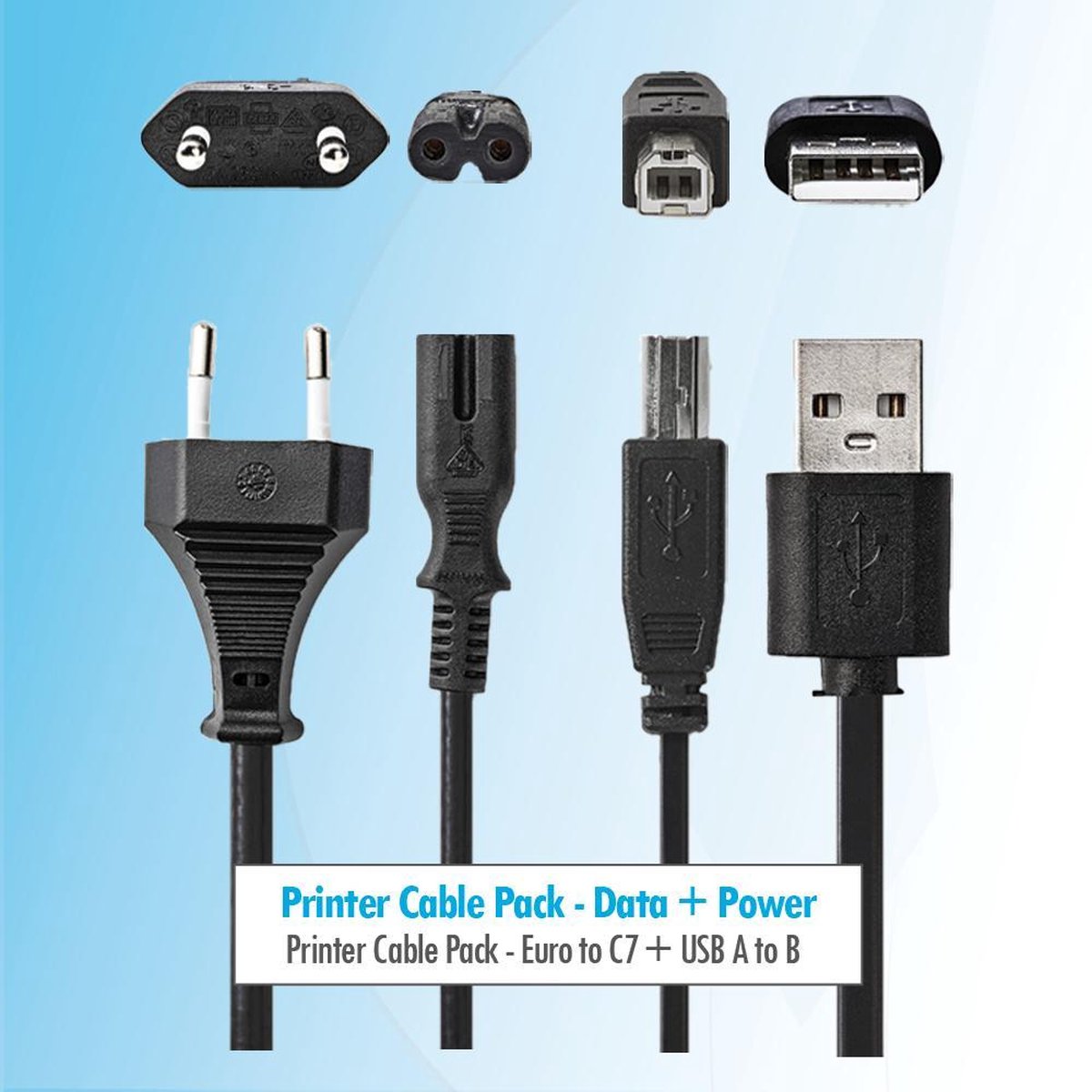 Budget Printer kabel pakket 3 meter Usb B kabel + stroom kabel voedingskabel c7