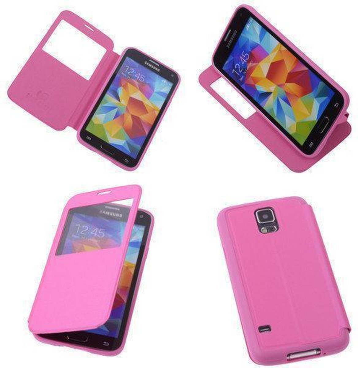 View Cover Pink Samsung Galaxy S5 Stand Case TPU Book-style