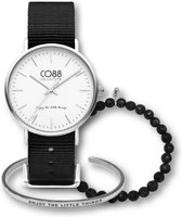 CO88 Collection Gift Set 8CB 99089 Horloge Geschenkset - Stalen en Natuurstenen armbanden - Nato Band - Ø 36 mm - Zwart / Zilverkleurig