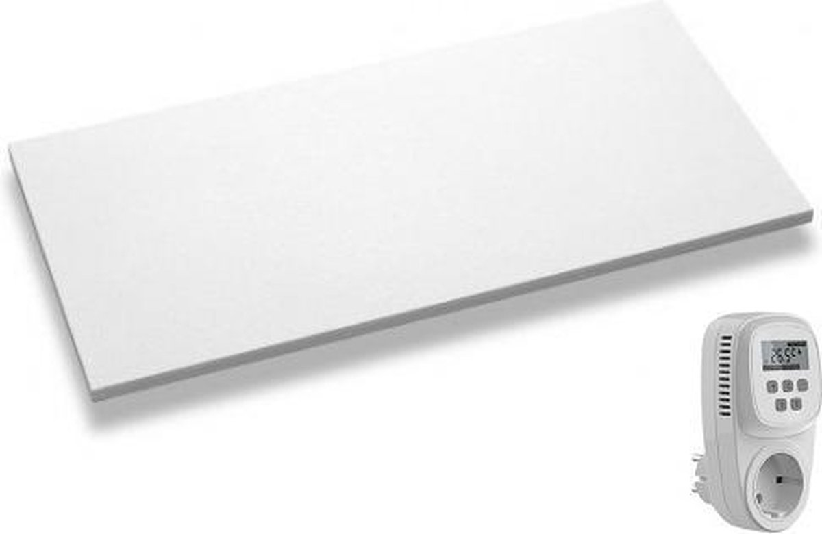 Ecosun - Infraroodpaneel - Infraroodverwarming - Infrarood verwarmer - met korrelstructuur - met plug-in thermostaat - 300Watt - 59 x 59 cm
