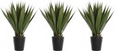 3x Groene agave kunstplanten 85 cm in zwarte pot - Kunstplanten/nepplanten - Succulenten