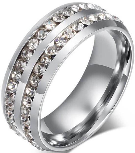 Schitterende Dames ring dubbele rij Zirkonia Ring | Jonline | 19,75 mm. Maat 62