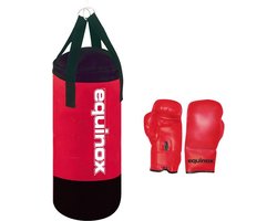 Toorx Equinox - Boks set Junior - Inclusief bokshandschoenen & Ophangmateriaal - Rode bokszak - 50 cm - Set met bokshandschoenen - Kinderen - Rood