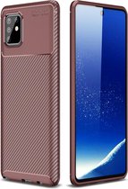 Samsung Galaxy Note 10 Lite Hoesje - Carbon Fiber TPU Case - Bruin
