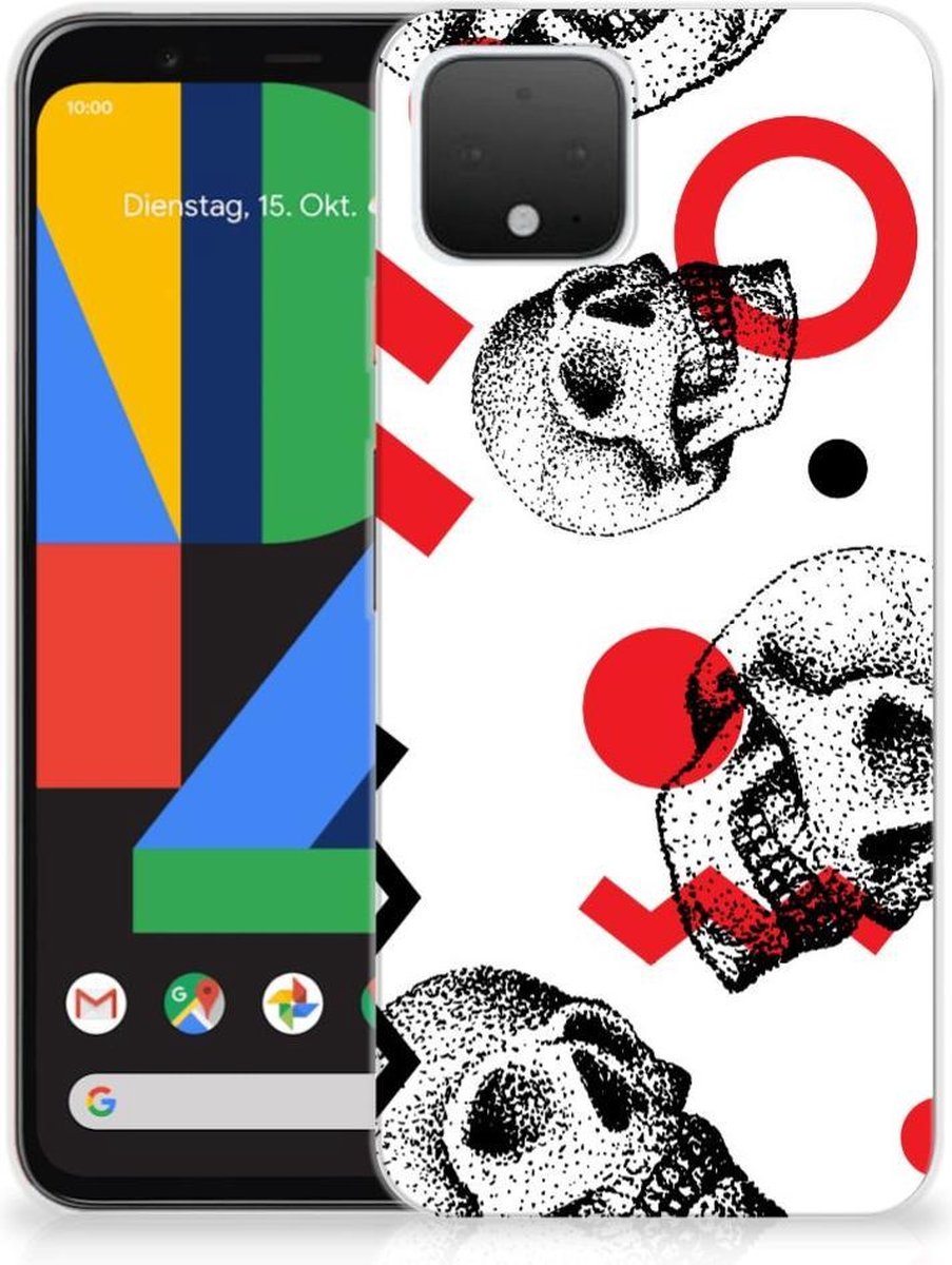 Silicone Back Case Google Pixel 4 Skull Red