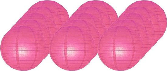 15x Luxe bol lampionnen fuchsia roze 25 cm - Feestversiering/decoratie